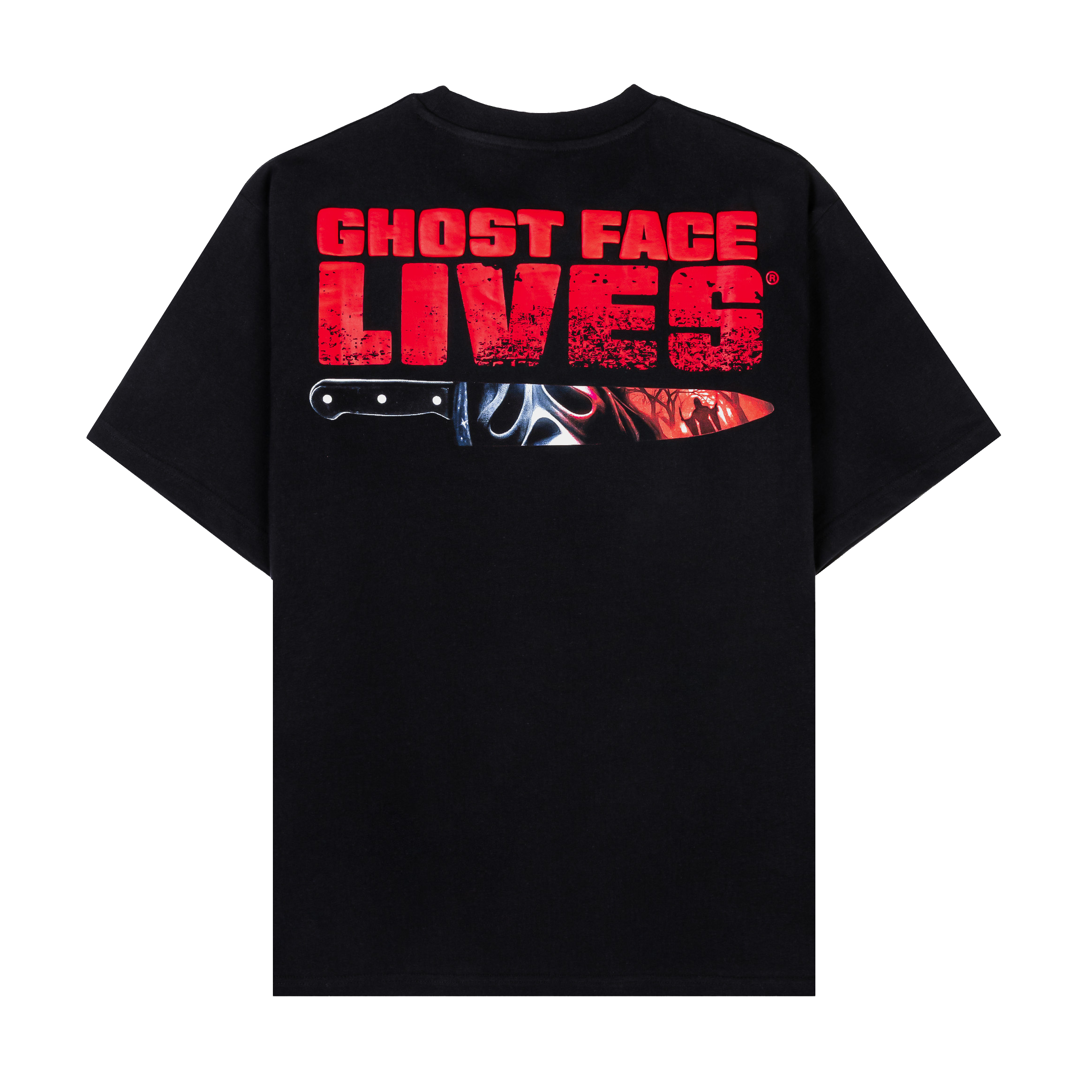 Black t-shirt featuring a screaming ghost face design.