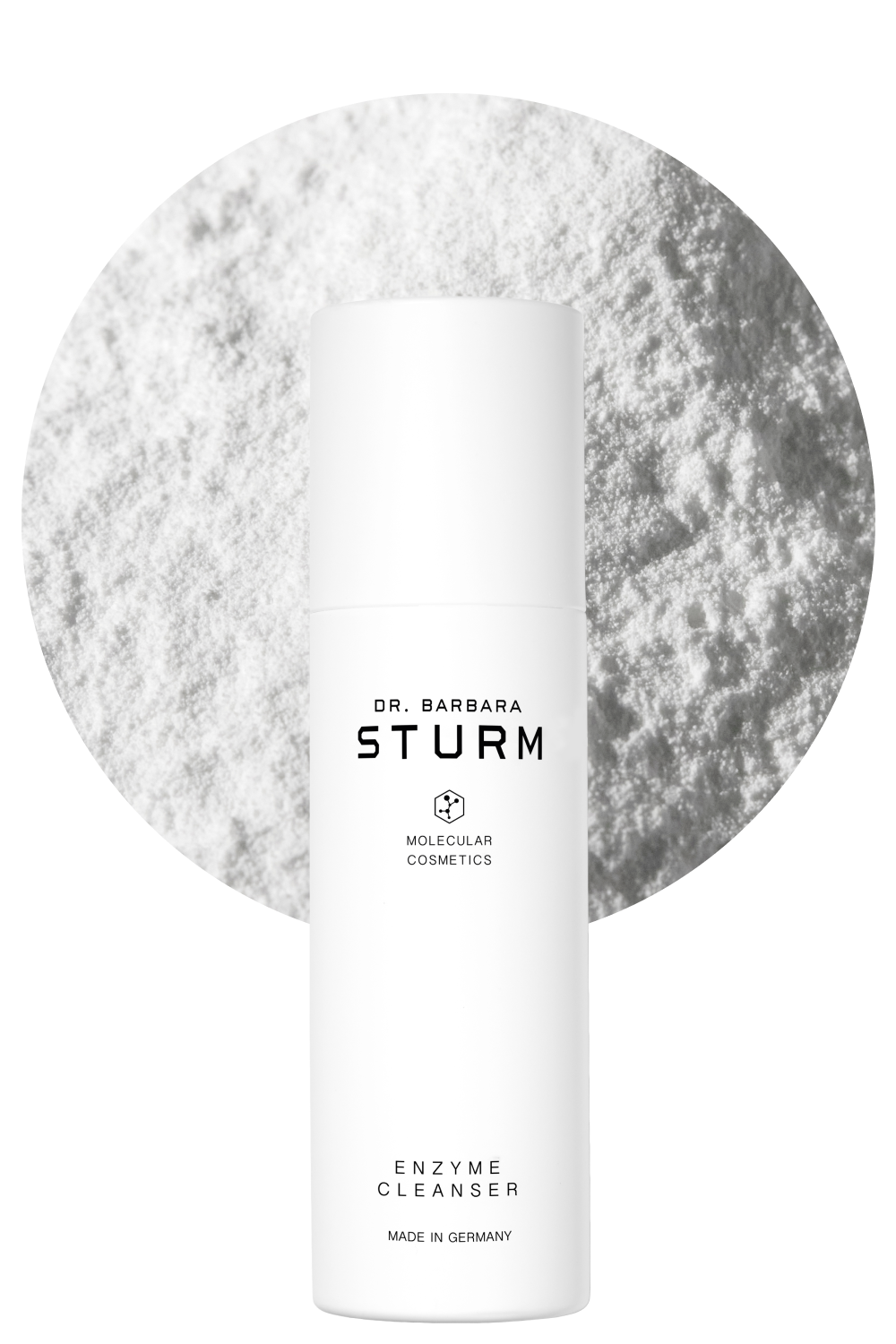 A bottle of Dr. Barbara Sturm Enzyme Cleanser with a textured background.