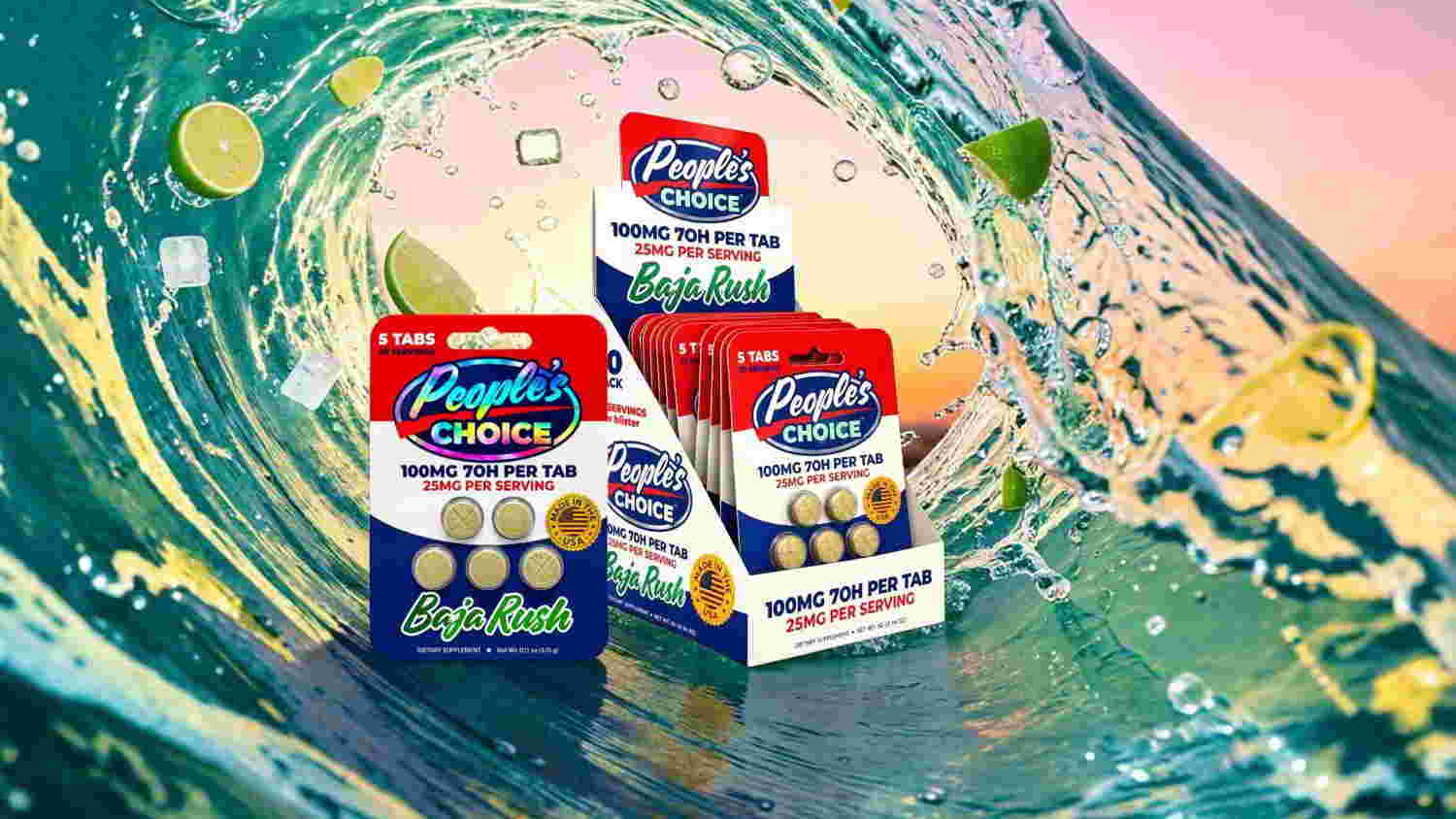 Three boxes of laundry pods with a colorful wave background.