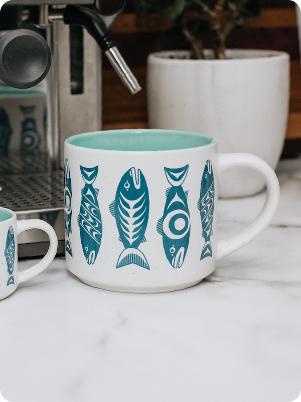 Salmon in the Wild 16oz Ceramic Mug by Simone Diamond, Coast Salish