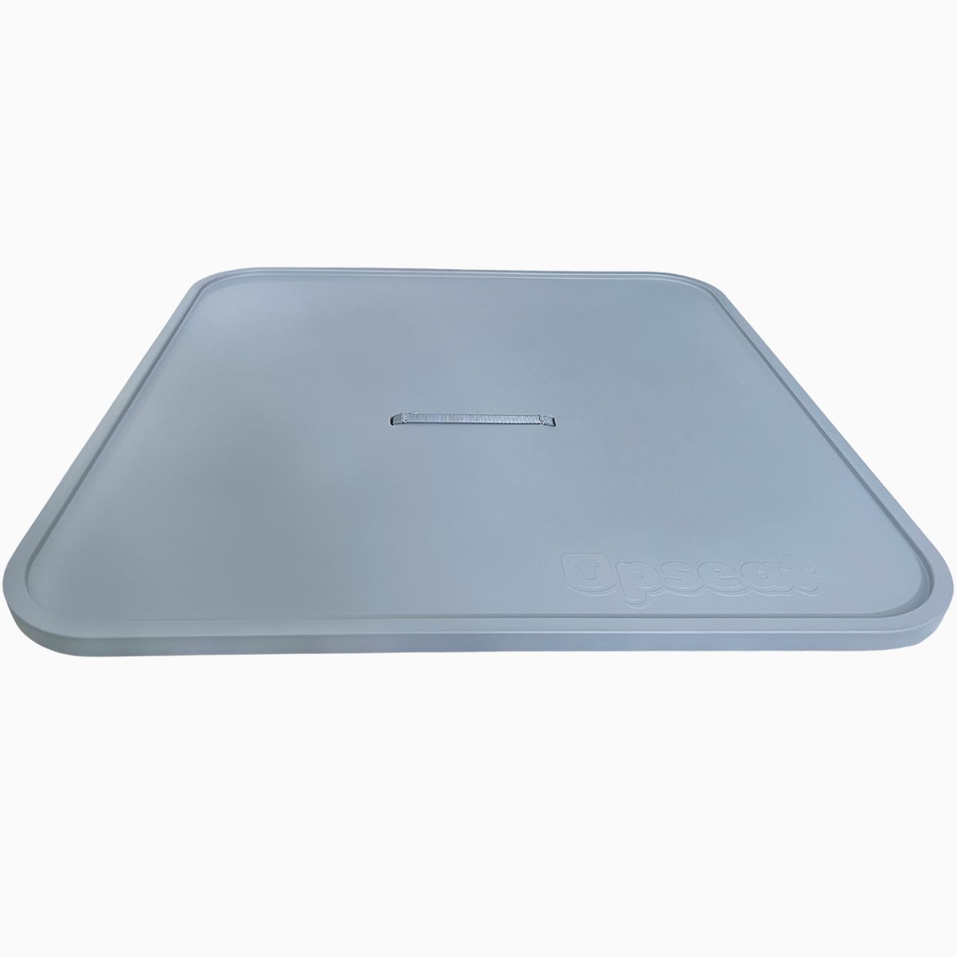 A flat, square, gray surface with rounded edges.
