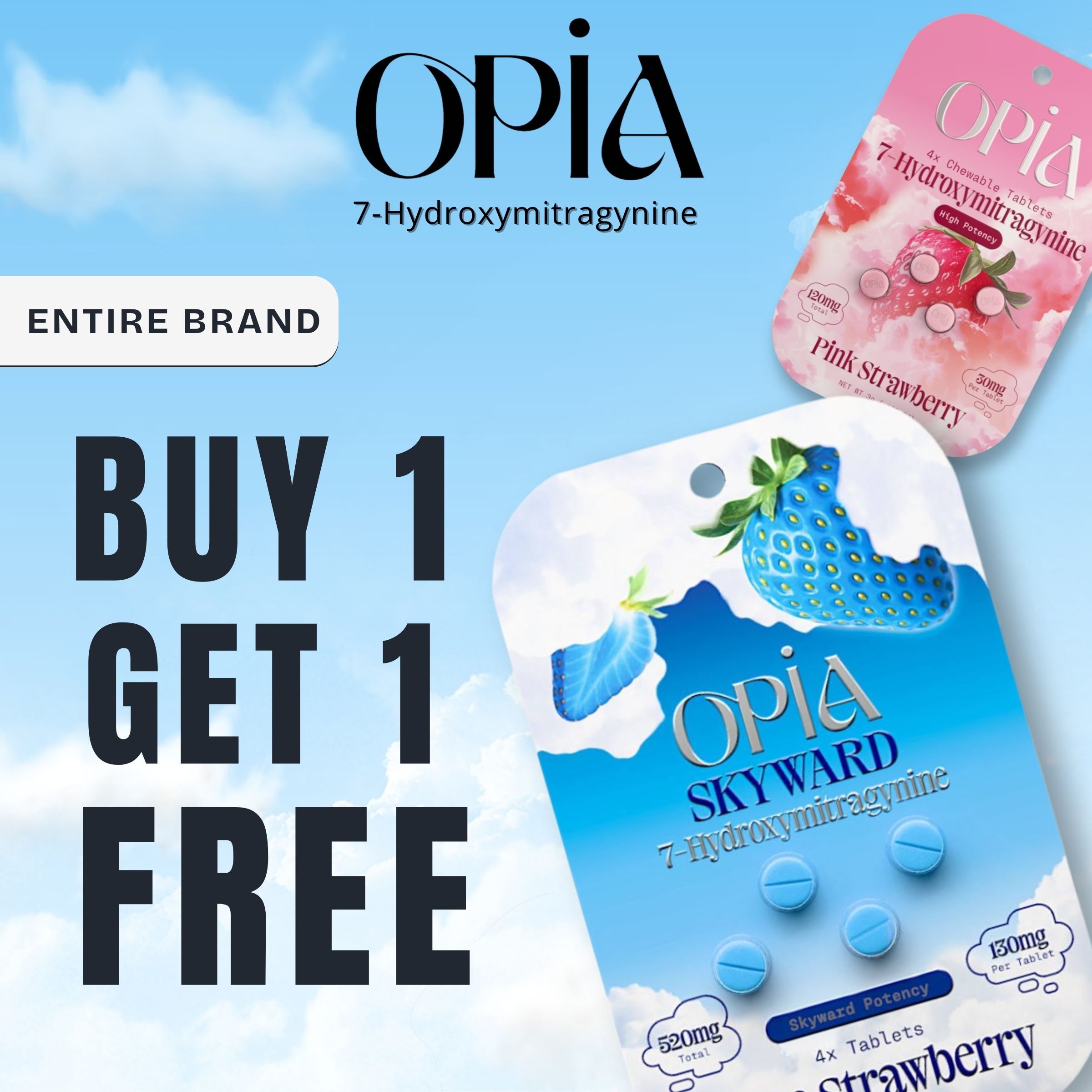 Opia brand promotion: Buy 1, get 1 free on products.