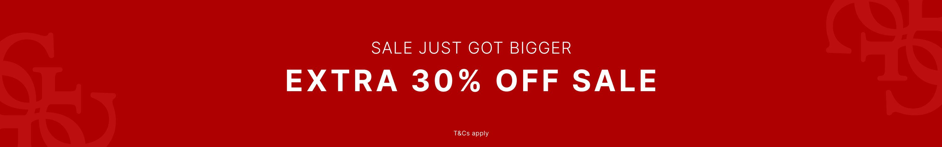 Extra 30% off sale on a red background.