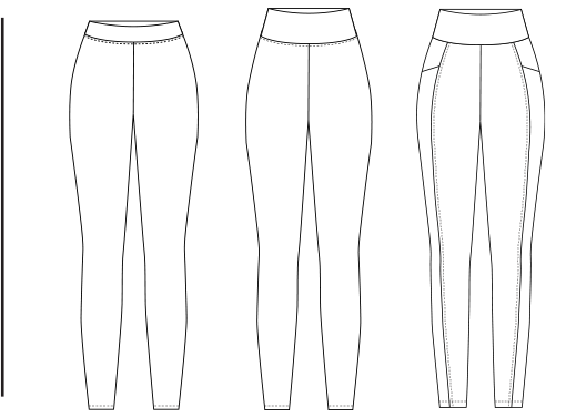 Three drawings on Miik's leggings for comparison.
