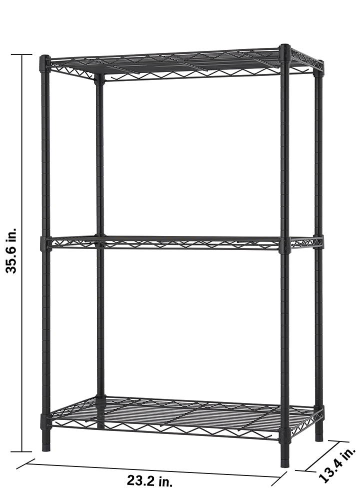 Dimensions of black 3-tier shelving rack