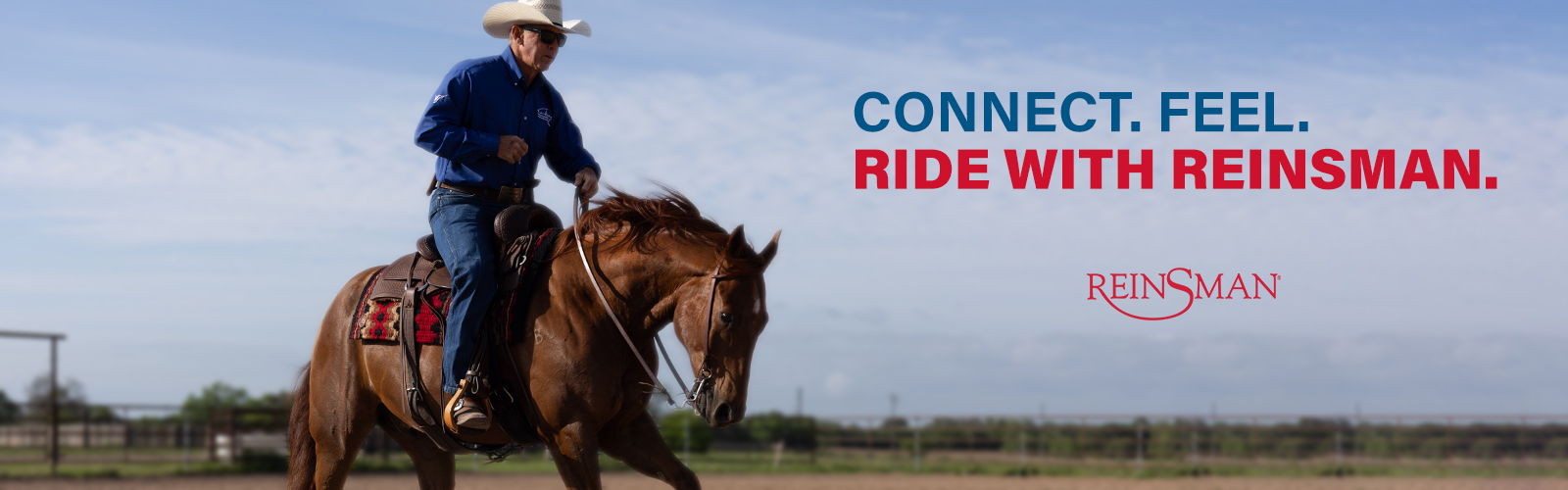 Cowboy riding a horse with promotional text about riding experience.