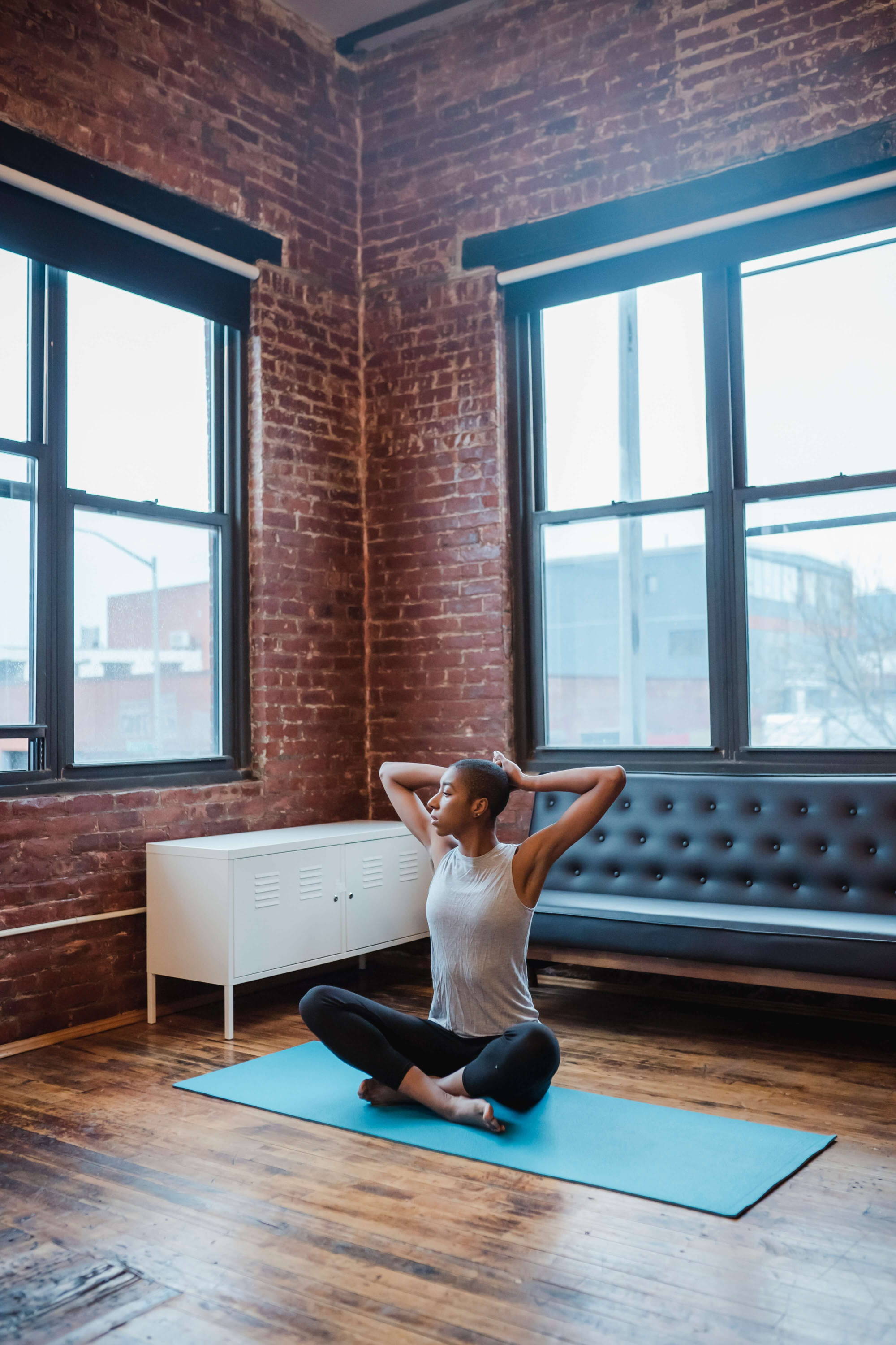 Woman doing yoga at home