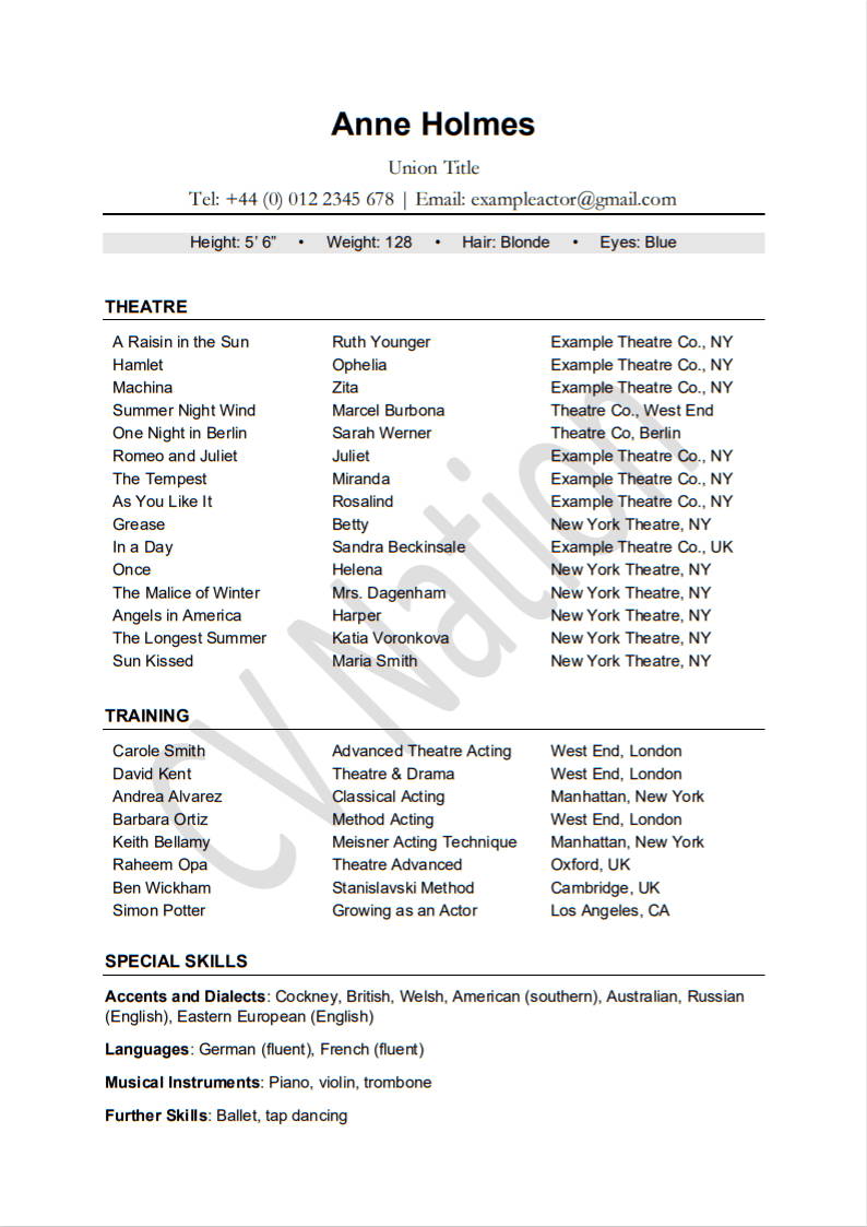 Acting Resume Example