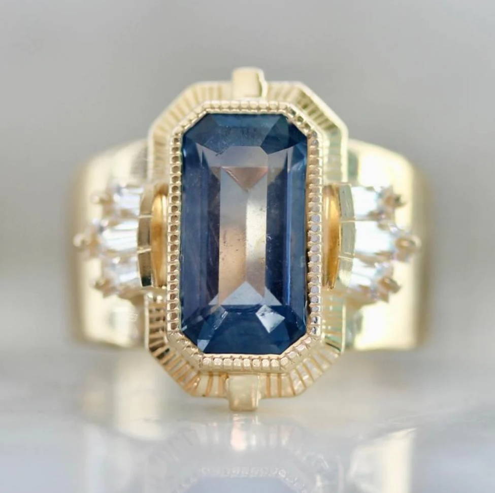 emerald cut moyo sapphire ring