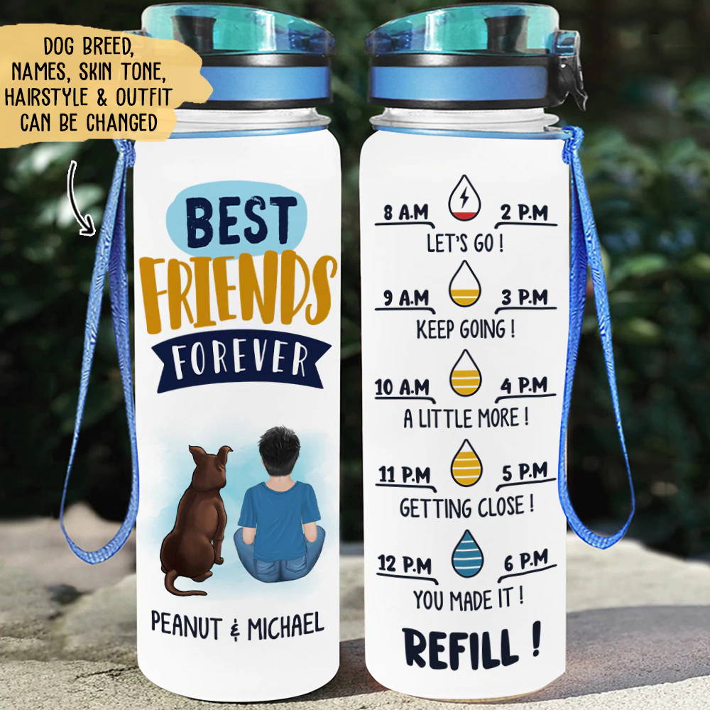 BEST FRIENDS FOREVER - PERSONALIZED CUSTOM WATER TRACKER BOTTLE