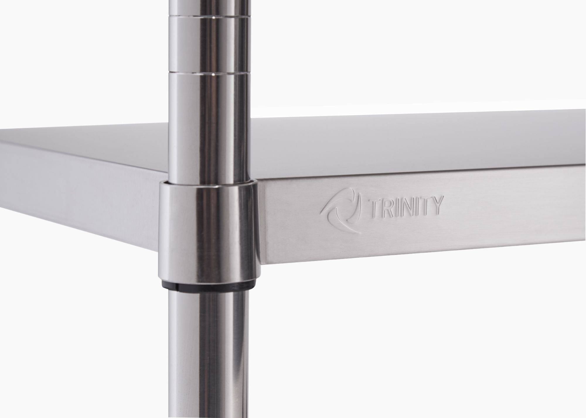 stainless steel prep table shelf with trinity mark