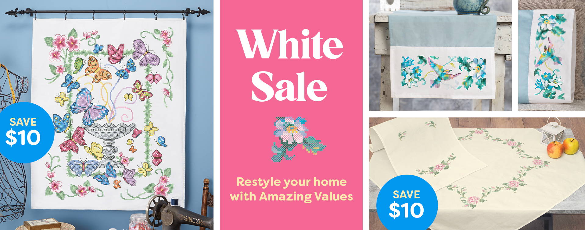 White Sale: Restyle Your Home with Amazing Values. Images: Featured Needlework that can Save $10.