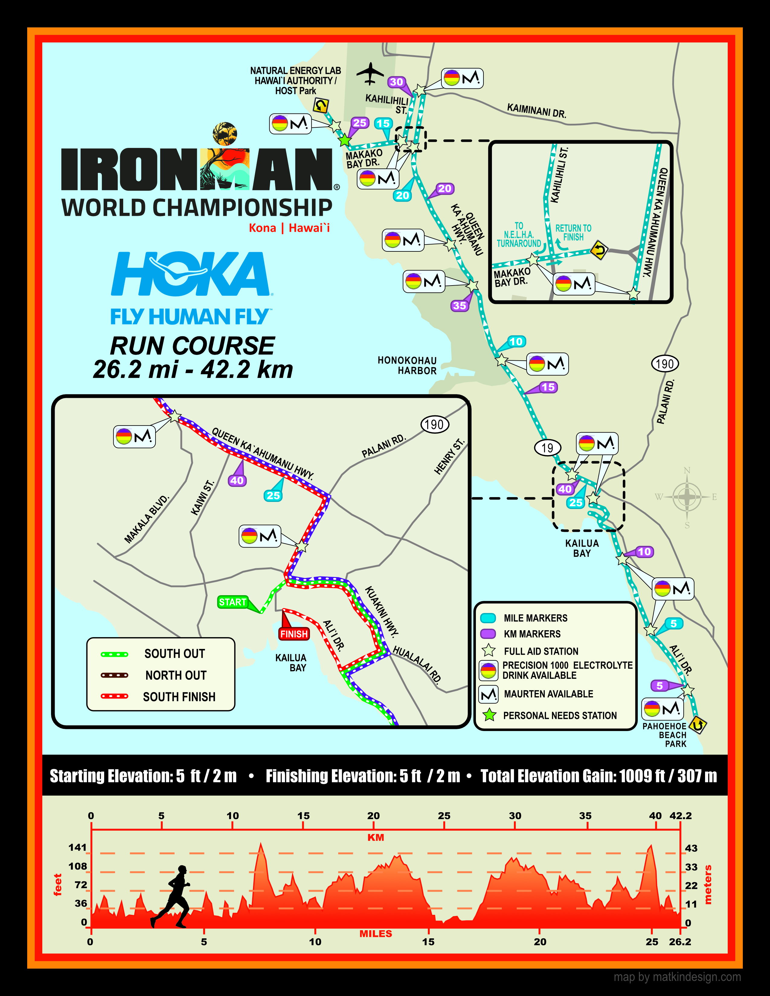 Grafik der Laufstrecke der IRONMAN WM Hawaii 2026.