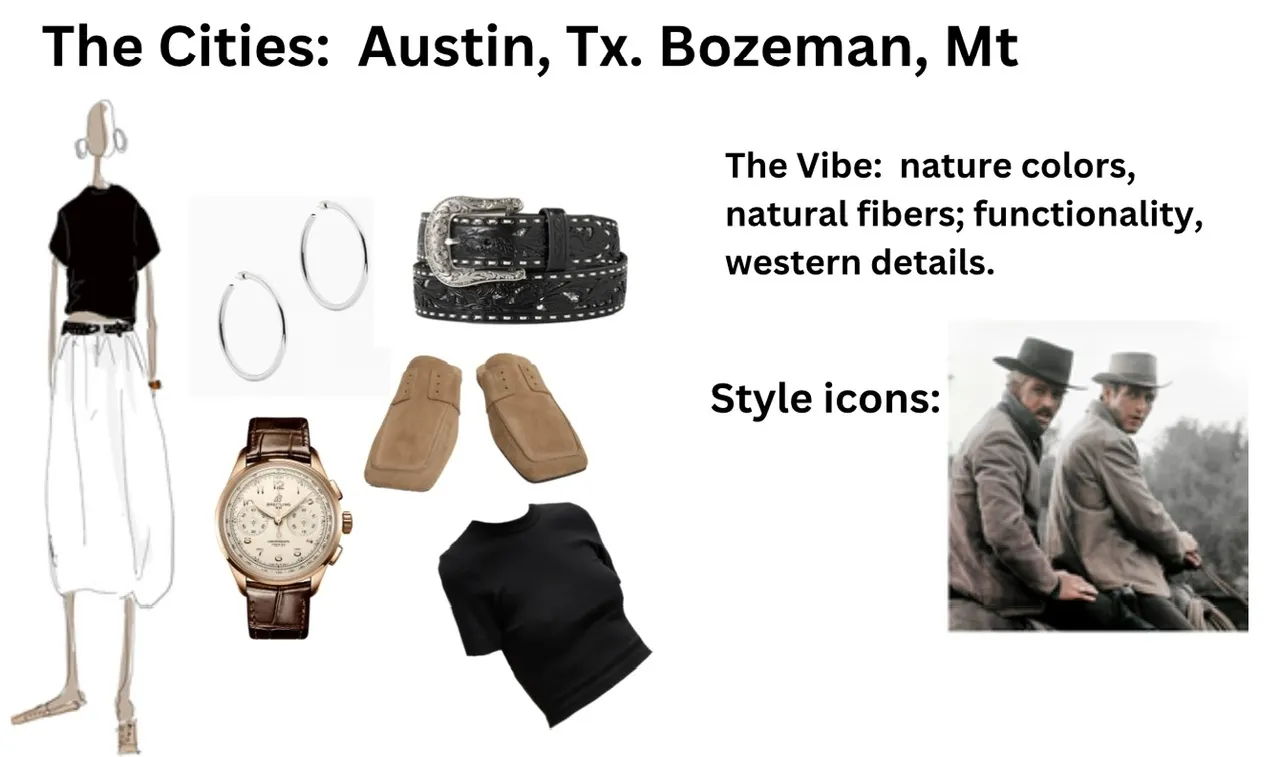 Fashion inspiration featuring outfits and accessories for Austin and Bozeman.