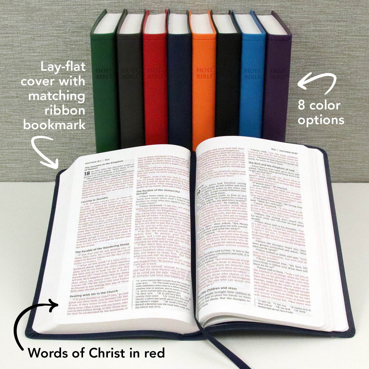 NIV Bible Builder - lay-flat cover with matching ribbon bookmark, 8 color options,  Words of Christ in red