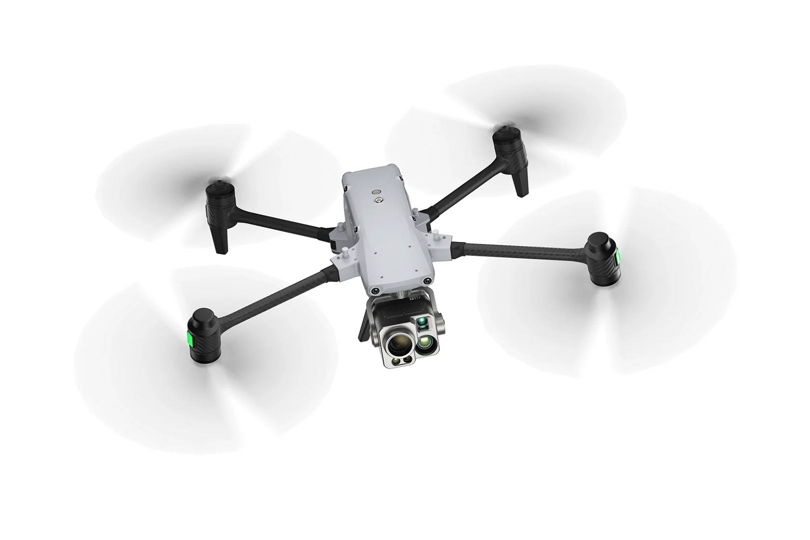An Autel Alpha drone flying downwards against a white background.