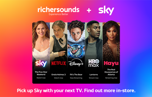 Richer Sounds and Sky promotional image featuring streaming services.