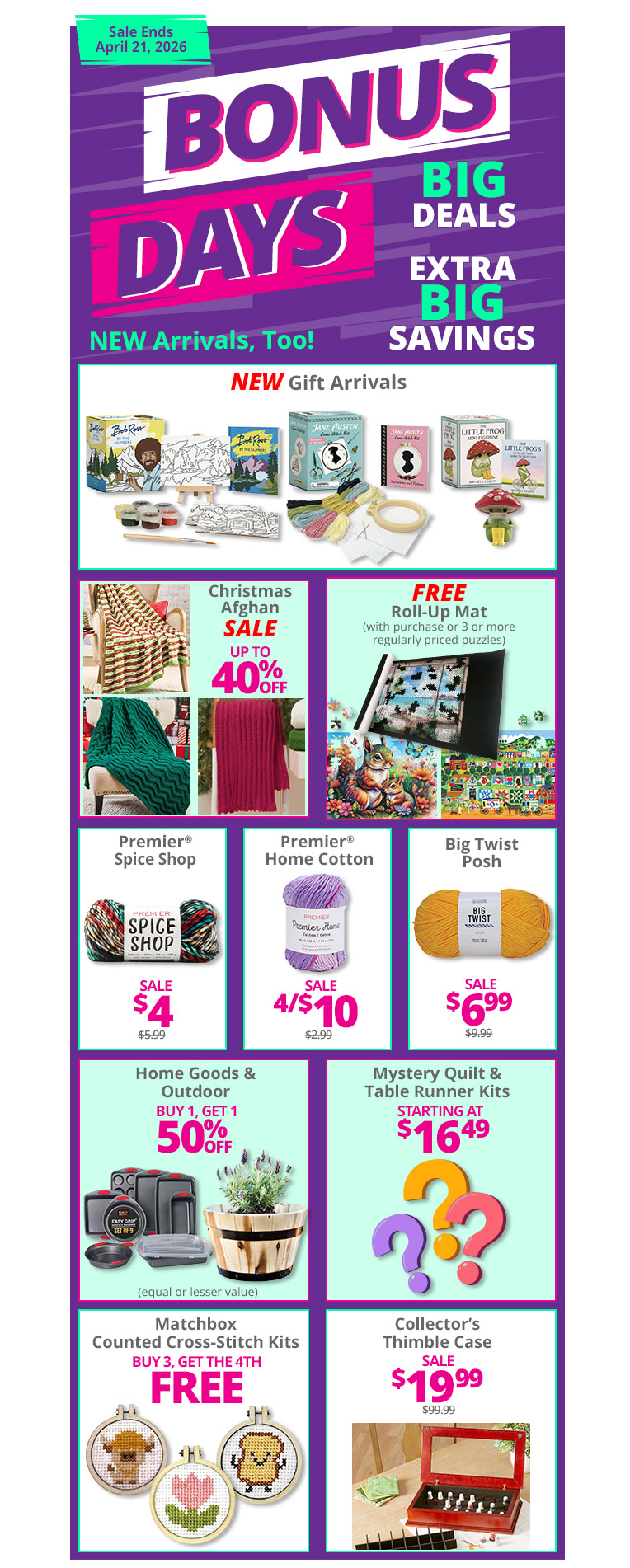 Promotional banner for Bonus Days with deals and new arrivals.