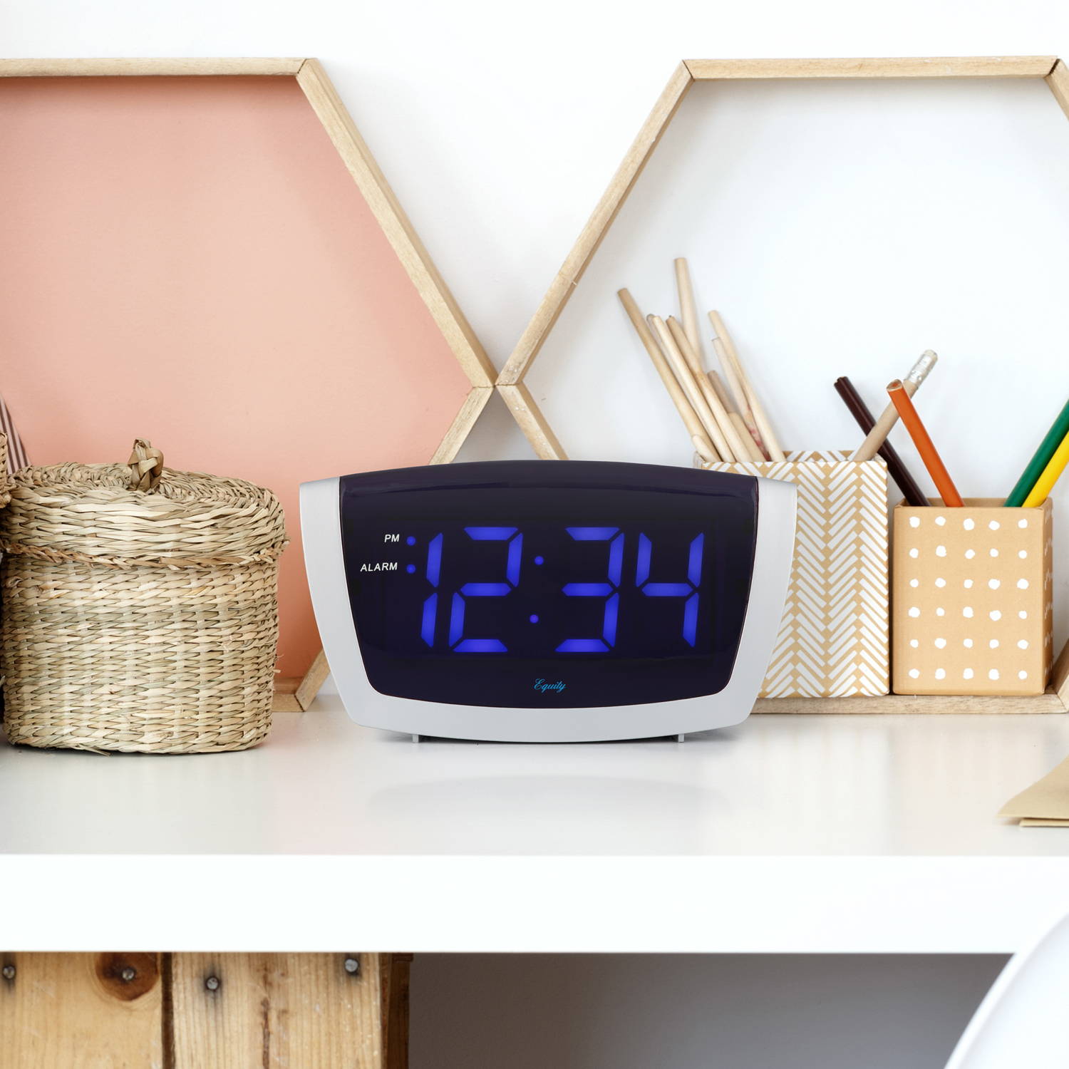 Jumbo BLue LED Alarm Clock with USB Charging port 