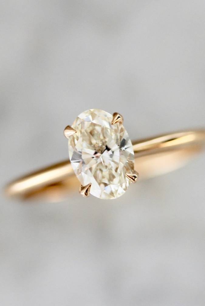 Oval Cut Champagne Diamond Ring in Peach Gold