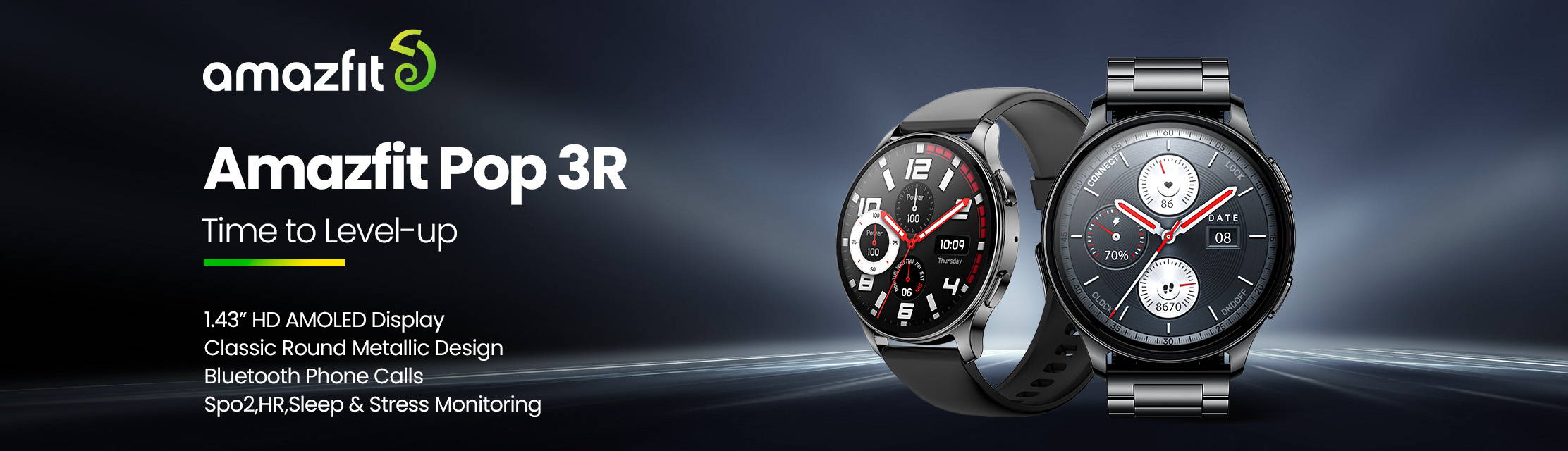 Amazfit Pop 3R 1.43" HD AMOLED Display With Bluetooth Calling Smart Watch