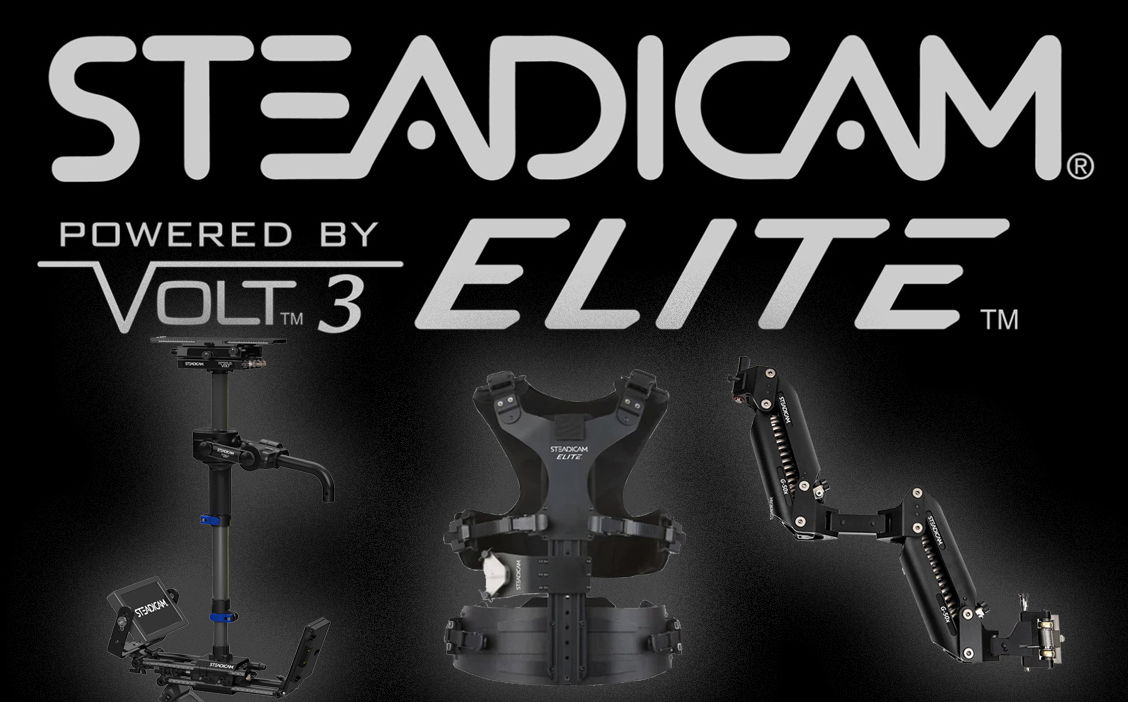 Steadicam Elite logo with Volt 3 components displayed.