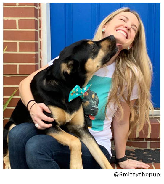 dog mom getting kisses