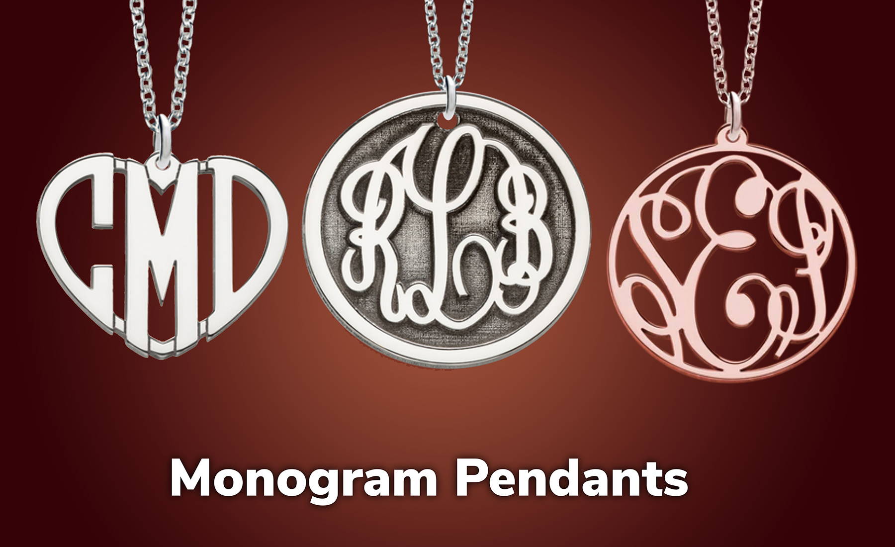 Floral Hand Engraved initials Signet Monogram Heart Necklace Charm Pendant 14K Rose Gold / Front Side Only