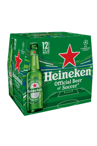 Heineken beer pack with green design and soccer branding.