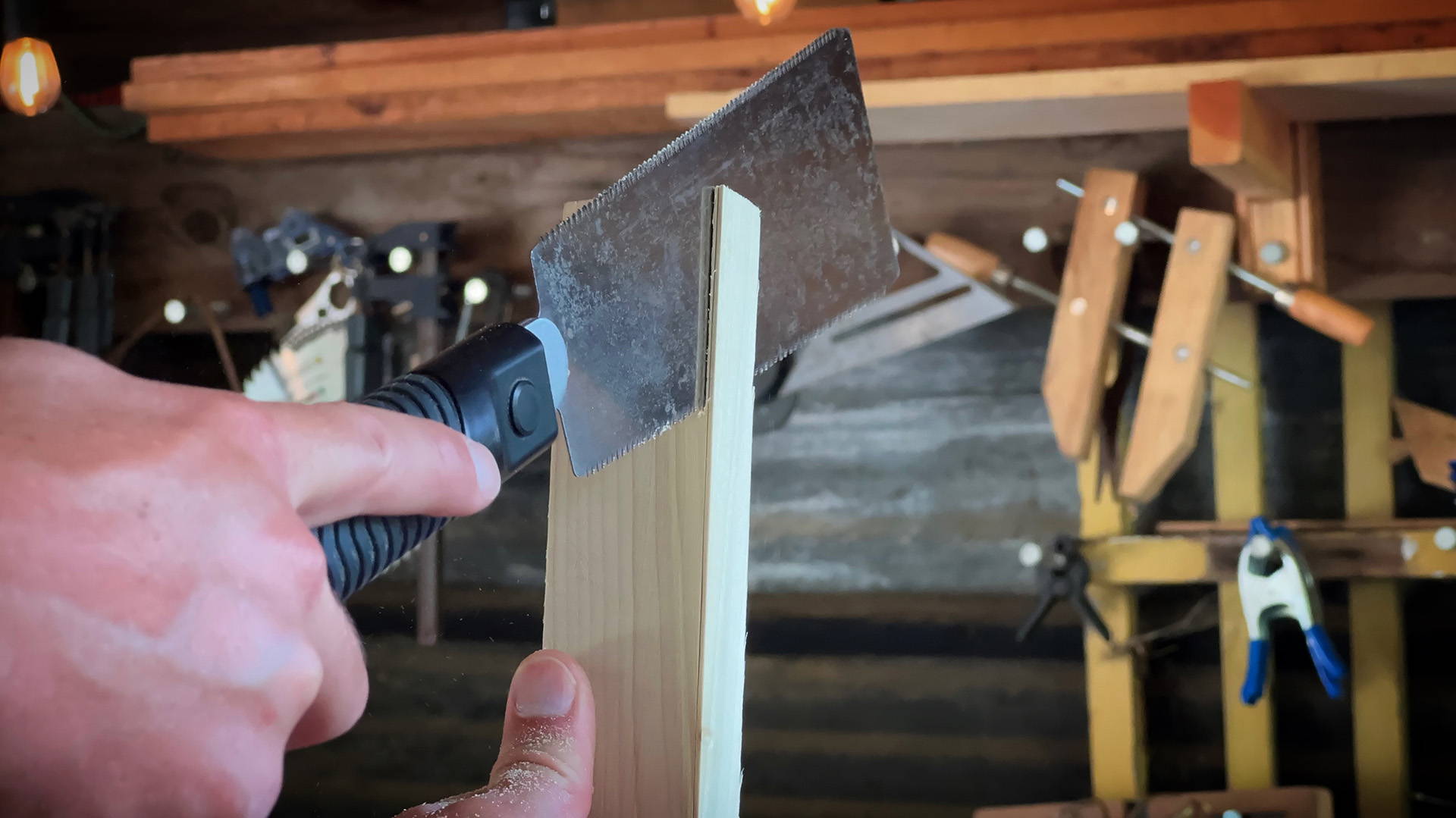 sawing thin strips with a hand saw