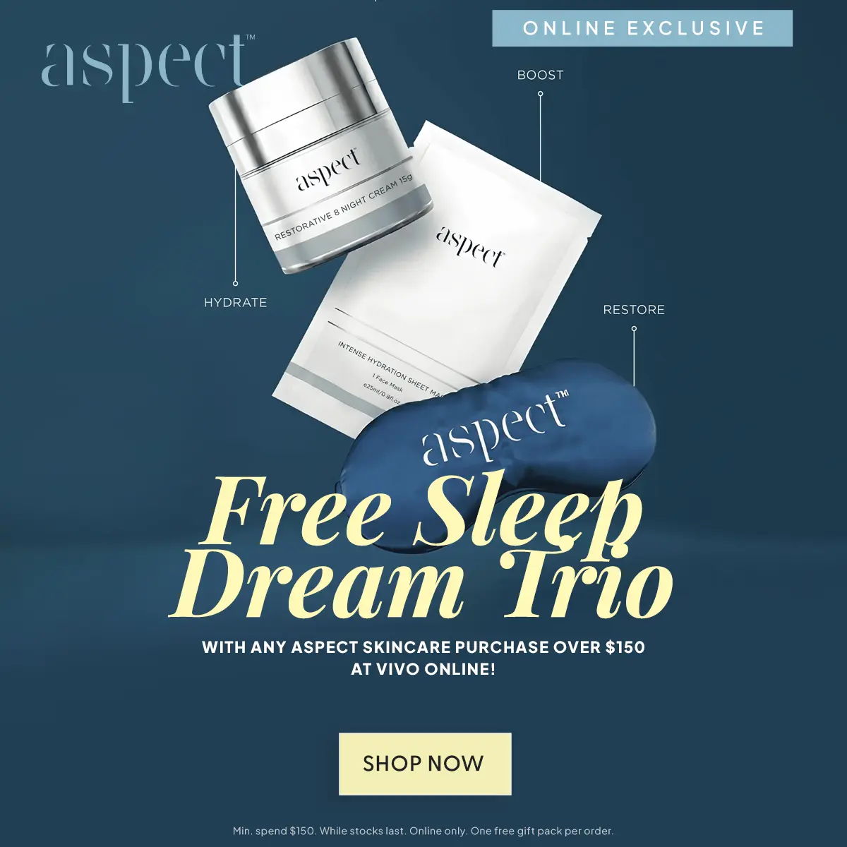For a limited time, get a FREE Travel Aspect Sleep Dream Trio when you spend $150 or more on Aspect online!