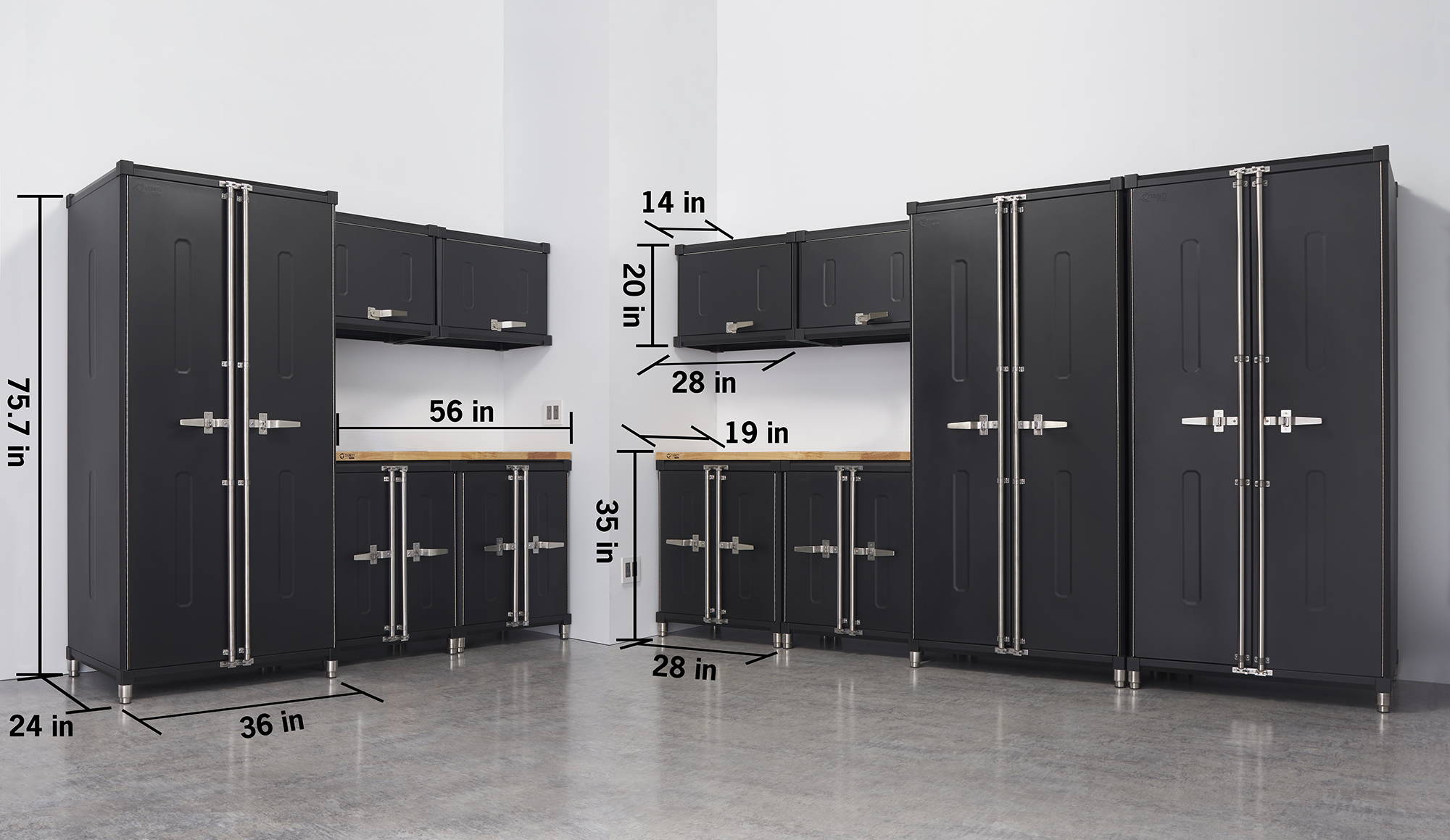 220 inches overall width of all cabinet placed side by side