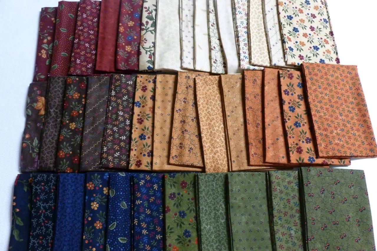 An assortment of matching quilting fabrics