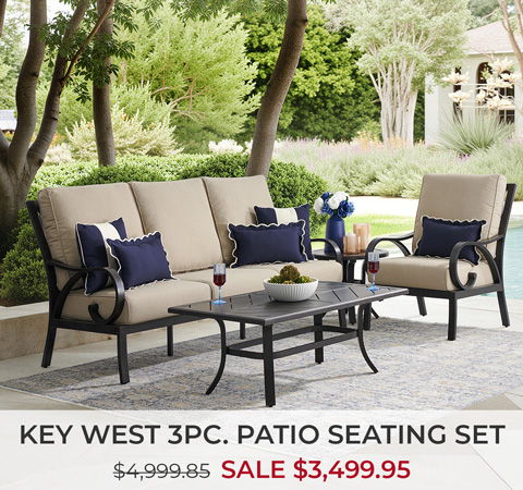 Key West 3-piece patio seating set on sale. Original and sale prices listed.