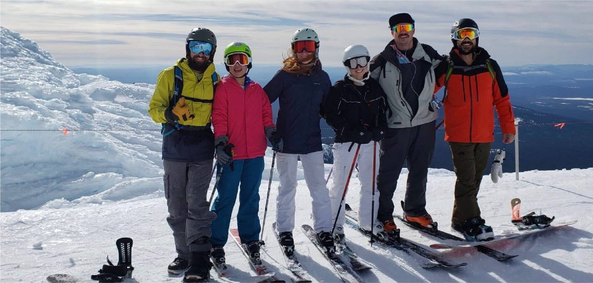 John Pinney and friends skiing at Mt. Hood