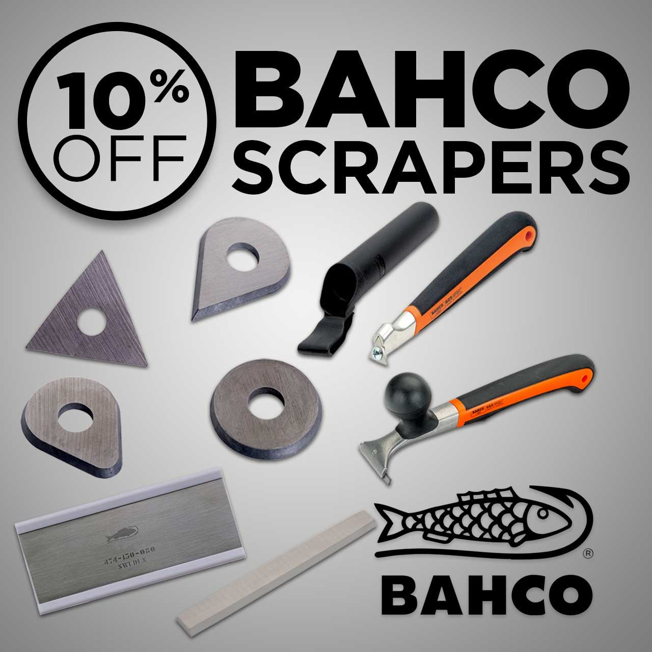 Promotional image for Bahco scrapers with a 10% discount.