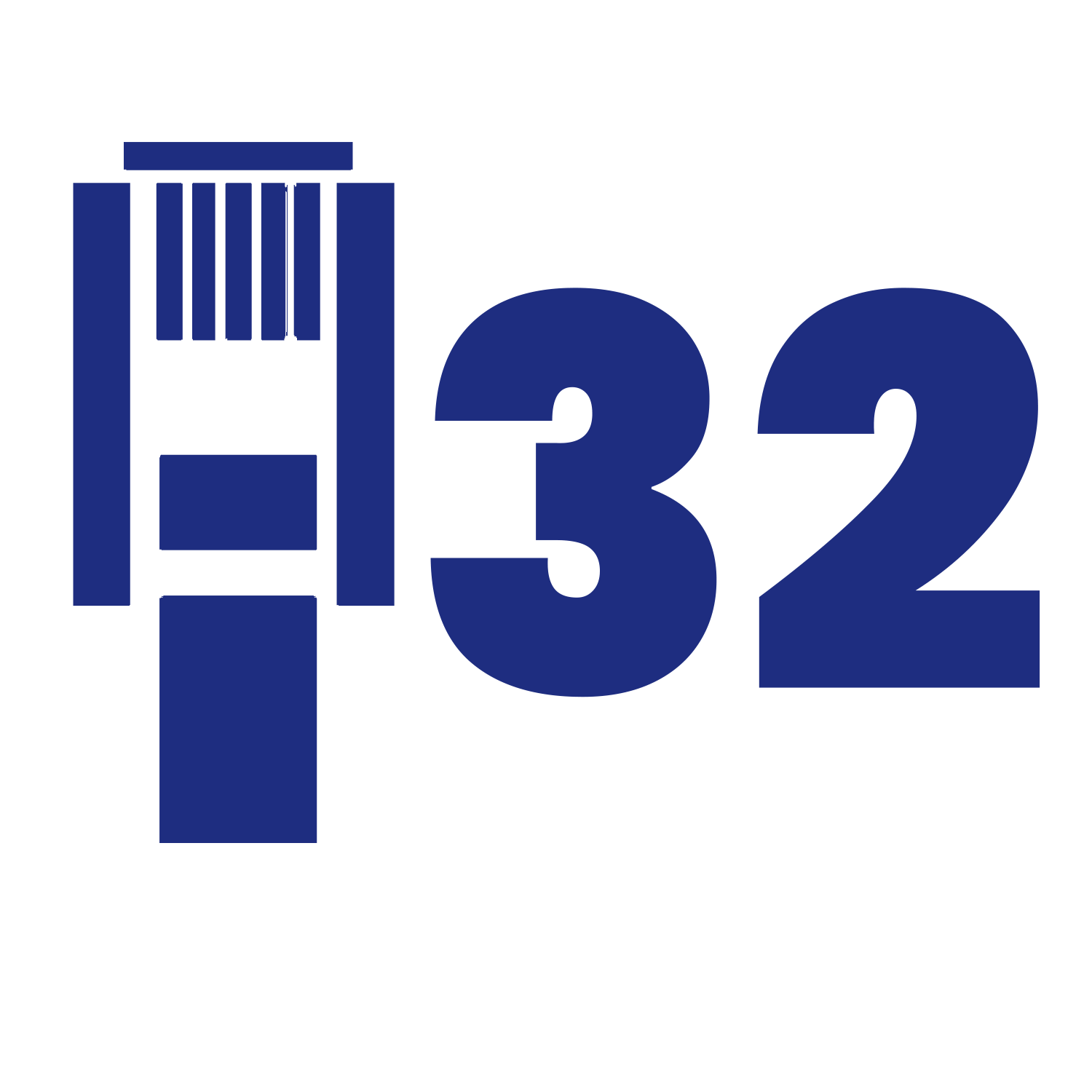 Logo featuring a brush and the number 32 in blue.
