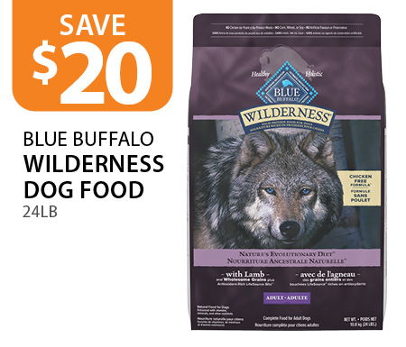$20 off BLUE Buffalo Wilderness Dog Food 24lb