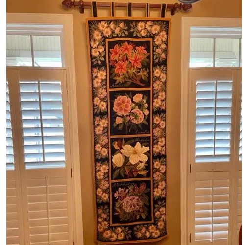 4 panel tapestry wall hanging with floral border