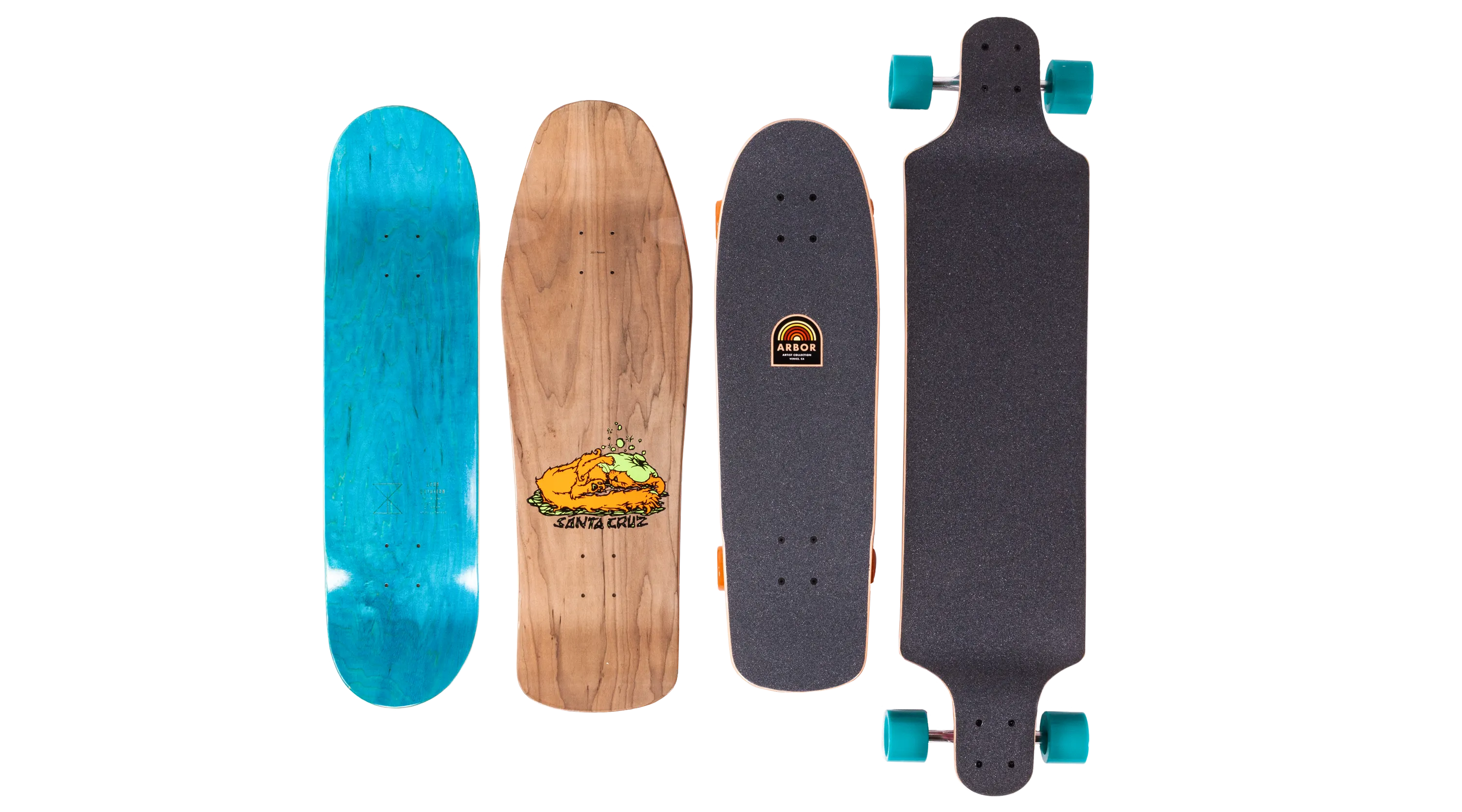 Here are 4 different types of skateboard decks.
