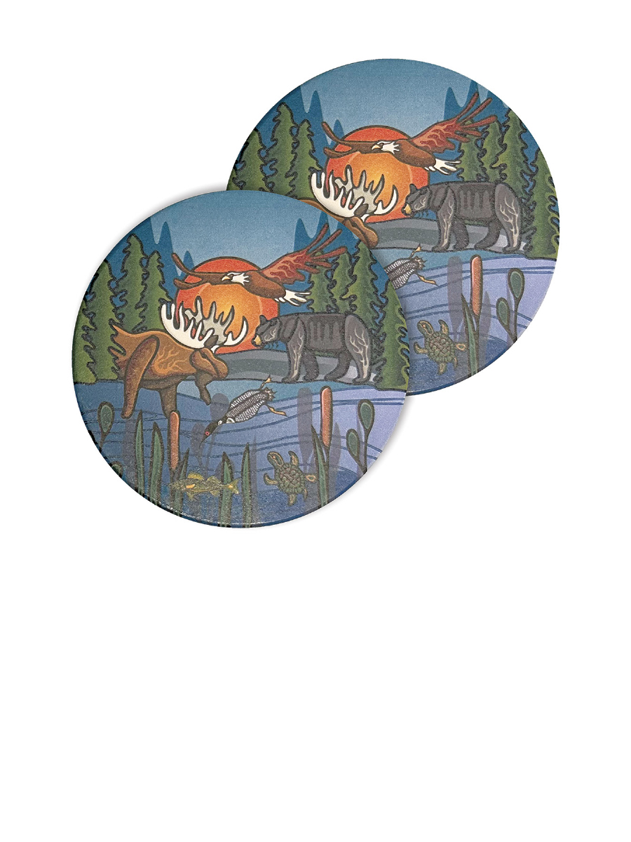 All My Relatives (Indinawemaaganidag) Ceramic Coasters by Storm Angeconeb, Lac Seul First Nation, Ojibwe