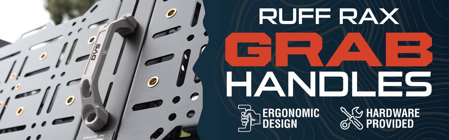 Ruff Rax grab handles with ergonomic design, featuring various handrail prototypes.