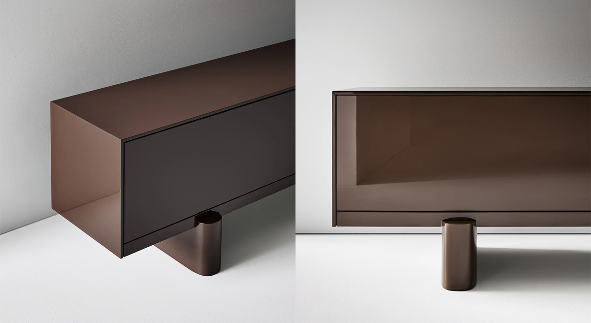 Modern brown Bonaldo furniture piece with a minimalist design and unique base.
