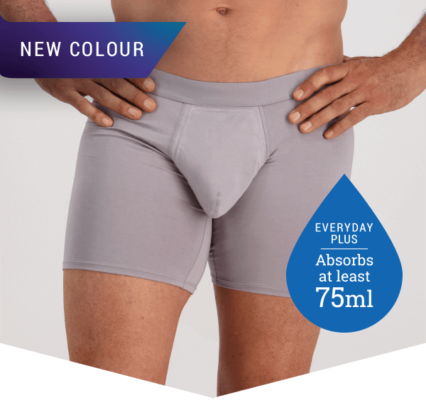 Confitex for Men absorbent underwear in light grey and navy blue with grey pinstripe