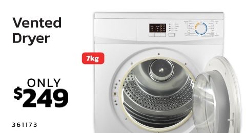 Vented dryer with price tag of $249 displayed prominently.