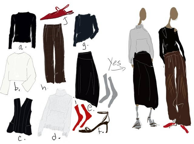 illustration of clothing and women wearing variations of clothing