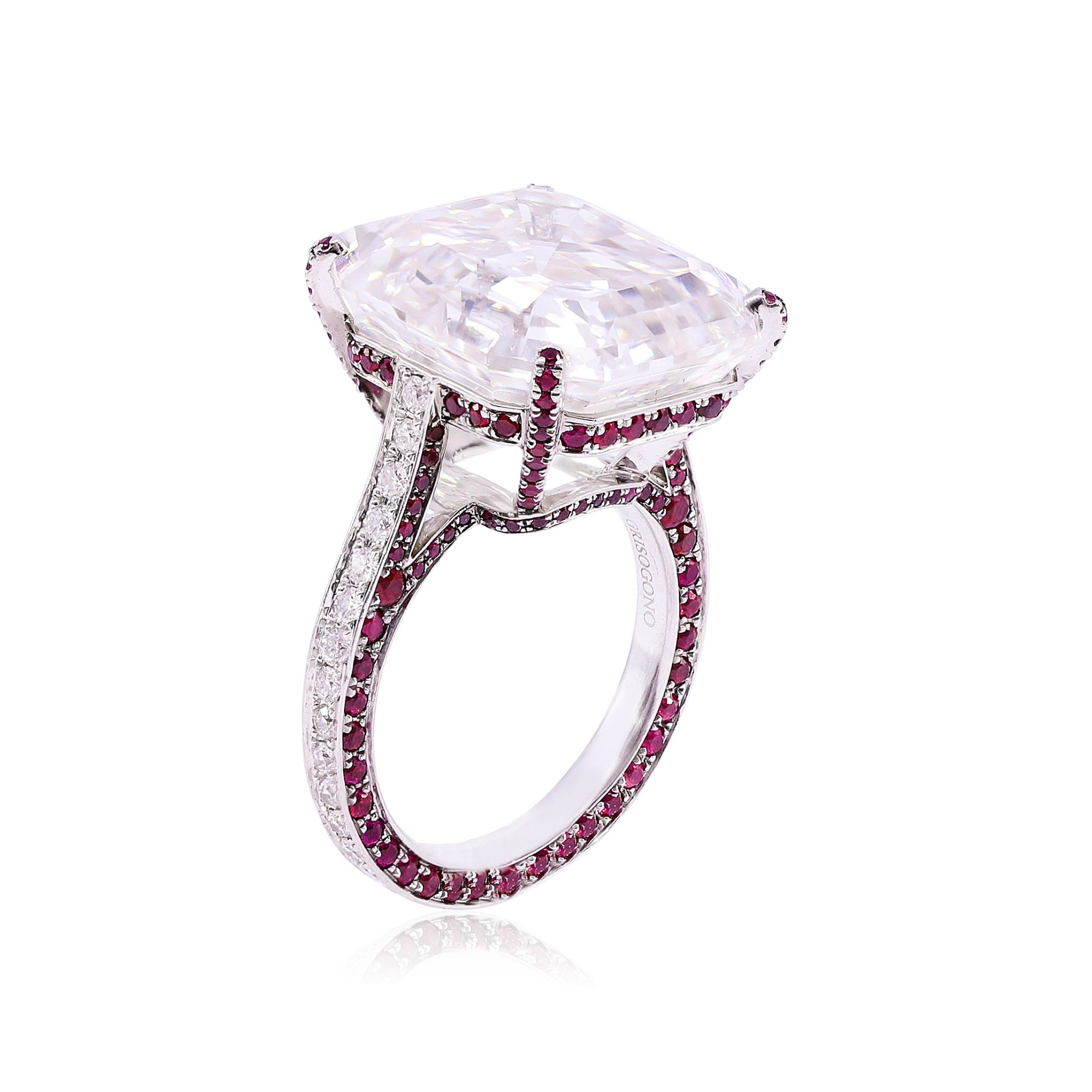 18.39ct Asscher cut diamond engagement ring with rubies