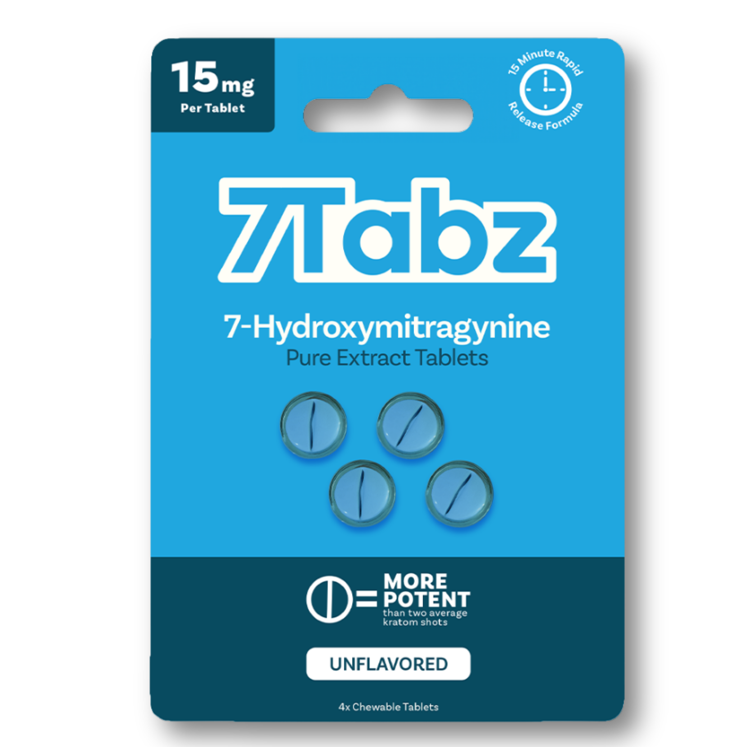 Packaging for 7-Hydroxymitragynine extract tablets, 15 mg, unflavored.