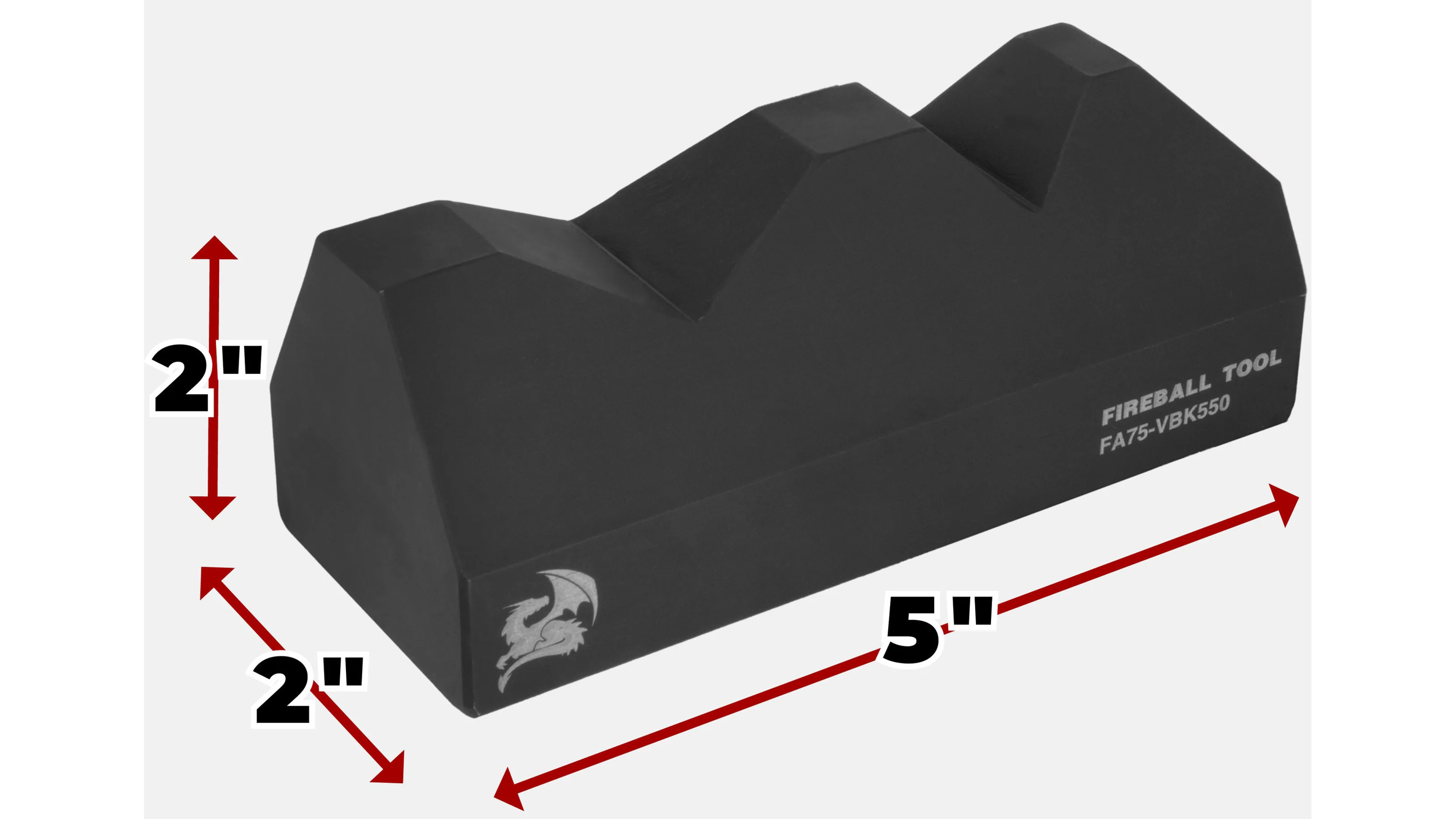 Black foam block with dimensions: 5