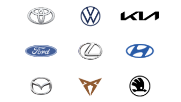 Logos of various car manufacturers including Toyota, Ford, and Volkswagen.